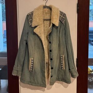 Free People embroidered Sherpa denim jacket